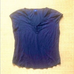 Black Cap Sleeve Embroidered Top.